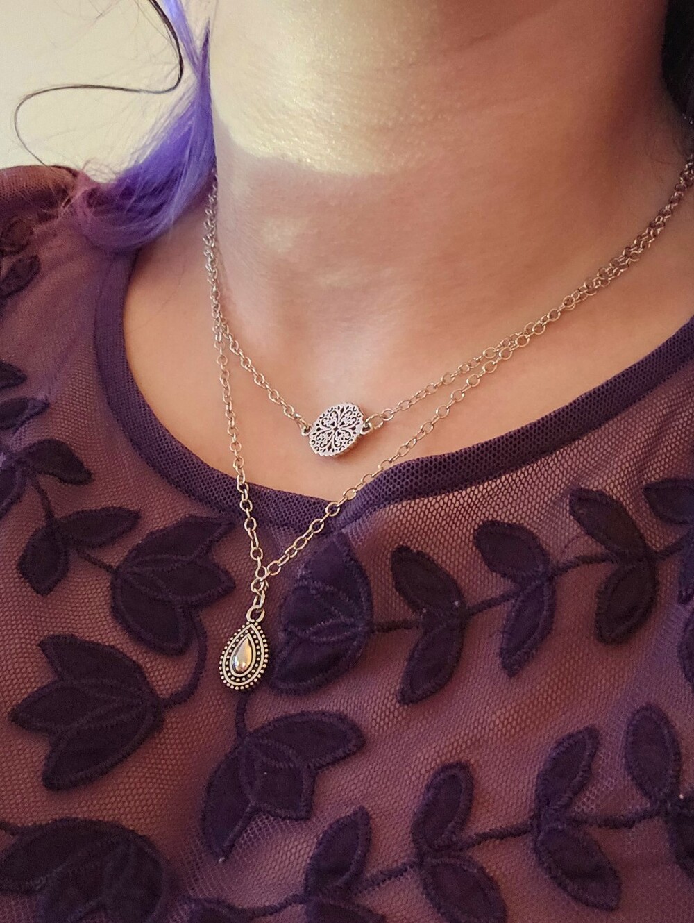 Silver Double-Layer Teardrop Necklace